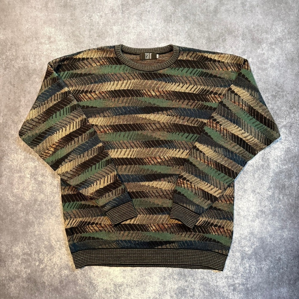 Vintage Geometric Abstract Knit Mens 3XLT Sweater TSR USA Crewneck Multi Color
